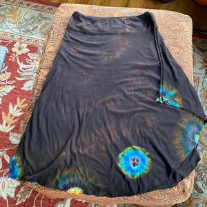 Dyed Happy tie dye cotton skirt mid flowy stretchy gorgeous brown blue NEW S M